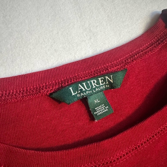 Lauren Ralph Lauren Red Long Sleeve Top w/ Suede Elbow Patches Women’s XL Preppy - Picture 3 of 6
